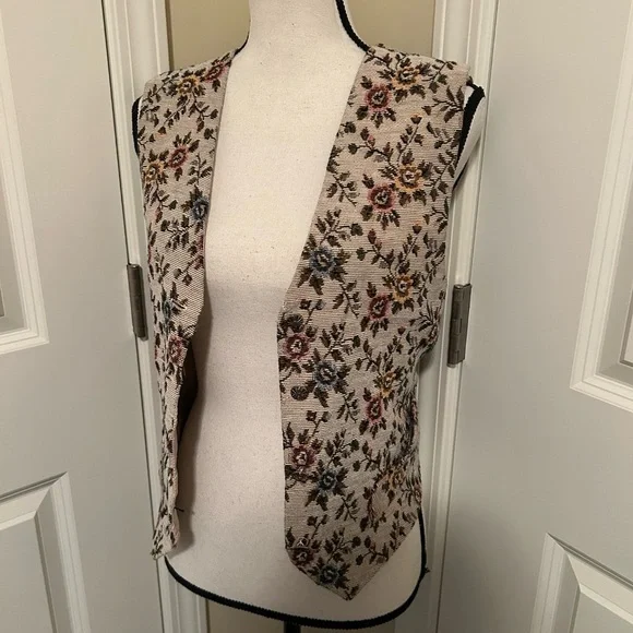 Vintage Floral Patterned Sleeveless vest Top 20% wool - Picture 6 of 8